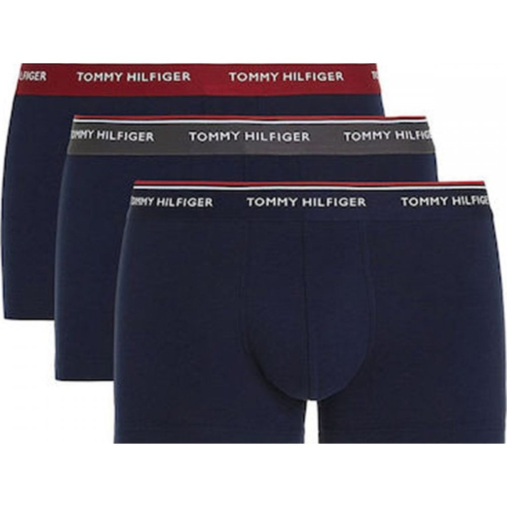 Tommy Hilfiger - 3 - Pack Premium Essentials Boxer Trunks, Navy w/ grey/rouge - Boxers - and - Briefs.net