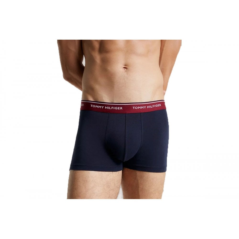 Tommy Hilfiger - 3 - Pack Premium Essentials Boxer Trunks, Navy w/ grey/rouge - Boxers - and - Briefs.net