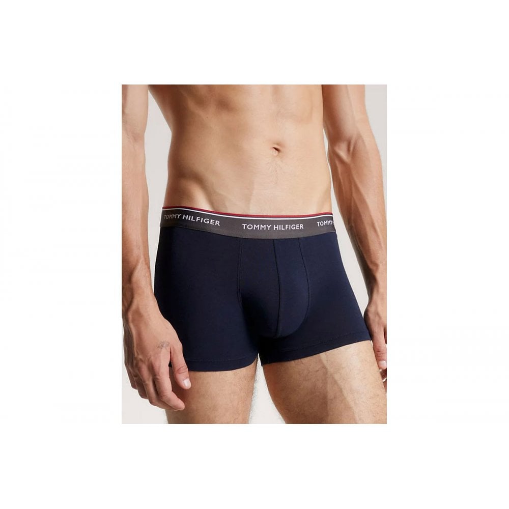 Tommy Hilfiger - 3 - Pack Premium Essentials Boxer Trunks, Navy w/ grey/rouge - Boxers - and - Briefs.net