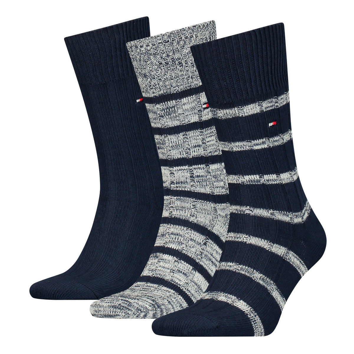 3er-Pack Stiefelsocken mit Slub-Mouline-Streifen, Geschenkbox, Navy Combo