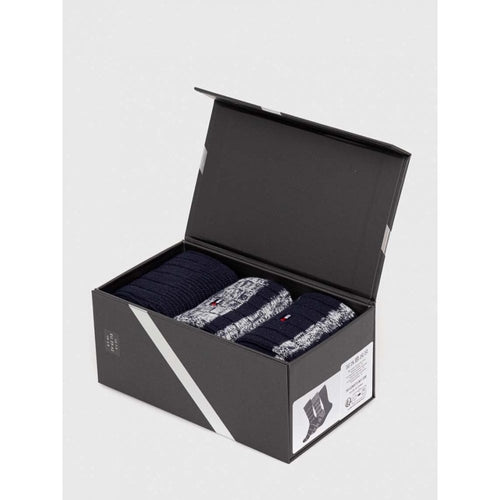 3-Pack Slub Mouline Stripe Boot Socks Gift Box, Navy Combo