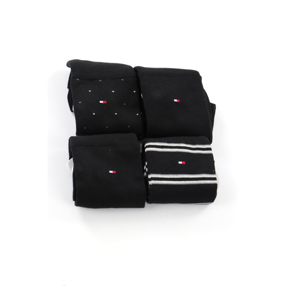 Tommy Hilfiger - 4 - Pack Stripes, Dots & Plain Socks Gift Tin, Black - Boxers - and - Briefs.net