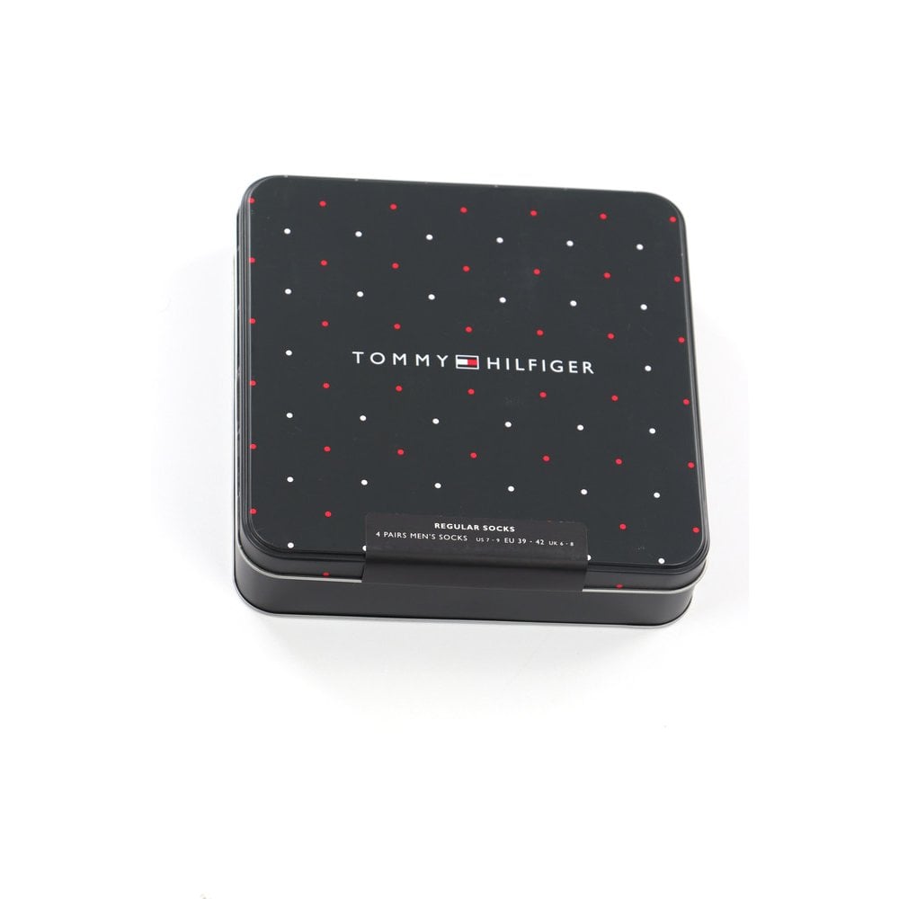 Tommy Hilfiger - 4 - Pack Stripes, Dots & Plain Socks Gift Tin, Black - Boxers - and - Briefs.net