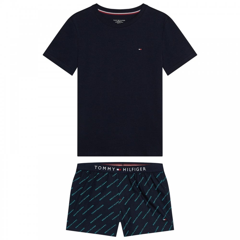 Boys Cotton Short Pyjama Set, Woven Print Desert Sky/Ag/Mini/Logo Aop