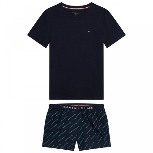 Boys Cotton Short Pyjama Set, Woven Print Desert Sky/Ag/Mini/Logo Aop