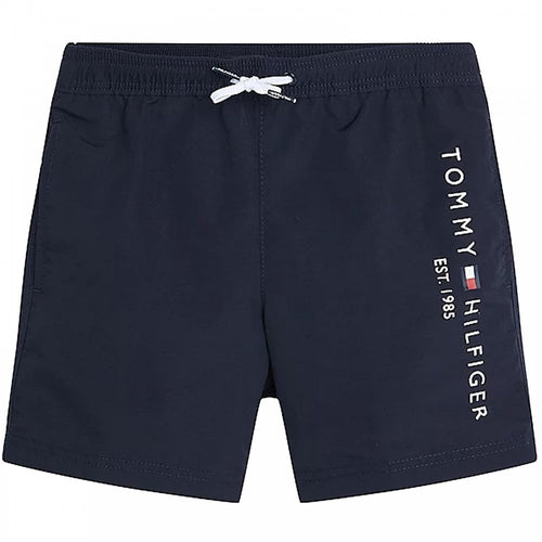 Boys Logo Mid Length Drawstring Swim Shorts, Desert Sky
