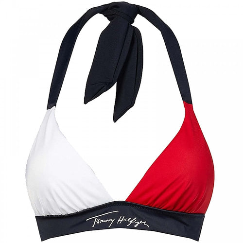Colour-Blocked Halterneck Padded Bikini Top, Desert Sky