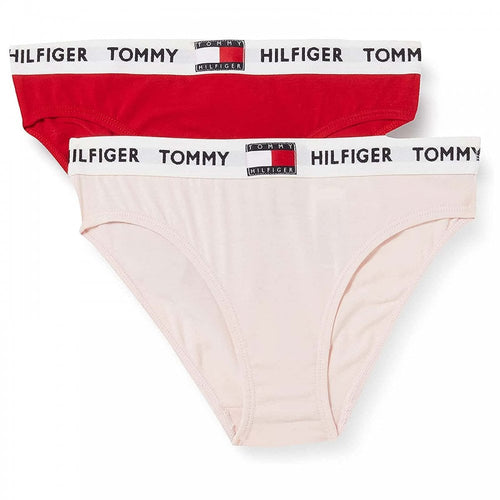 2er-Pack Bikinislips aus Bio-Baumwolle für Mädchen, Primärrot/Blassrosa