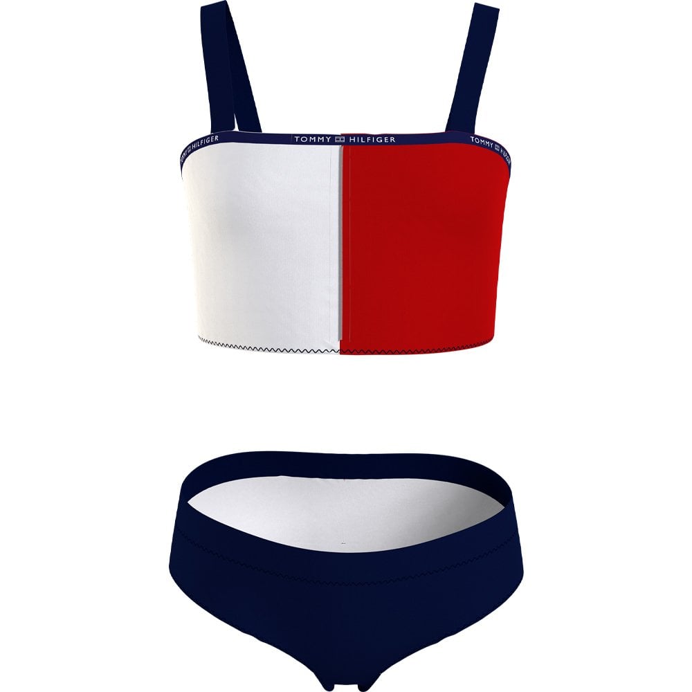 Girls Flag Logo Bralette & Bikini Brief Swimwear Set, Navy/red/white