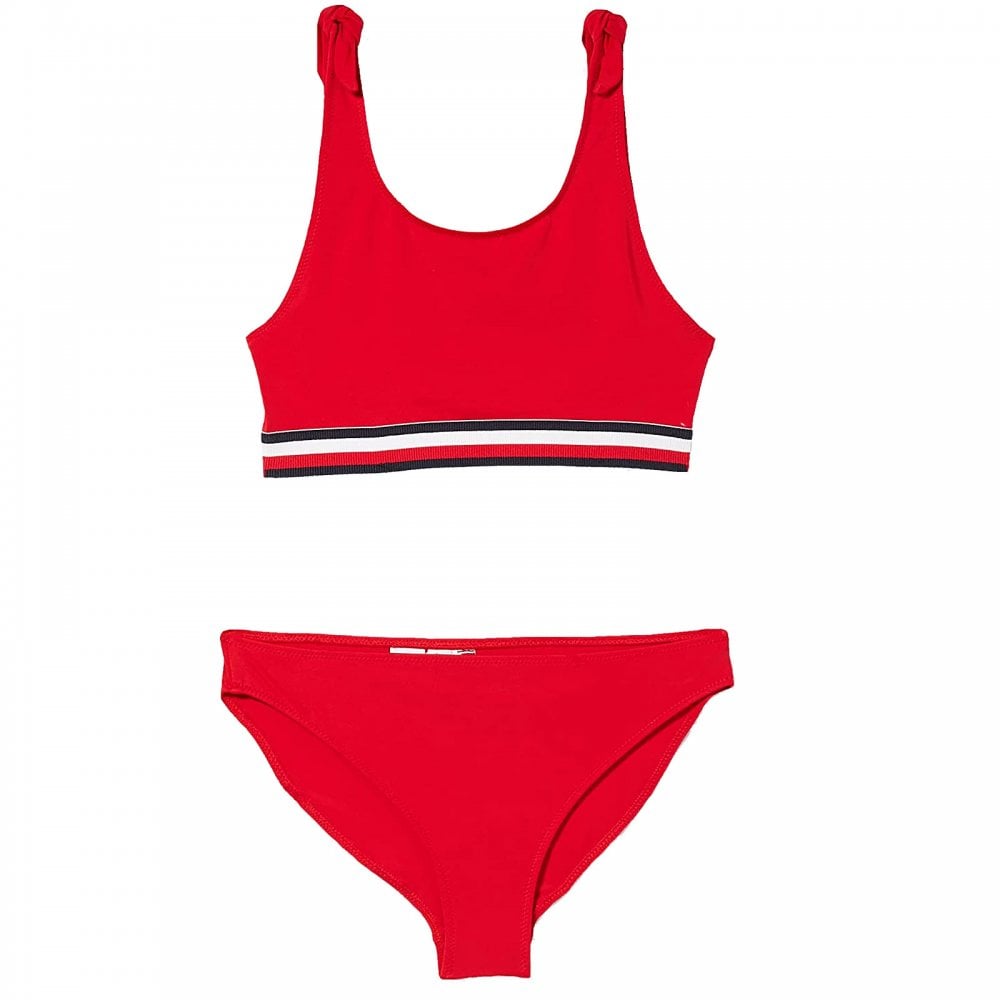 Mädchen-Schwimm-Bikini-Bralette-Set, Primärrot