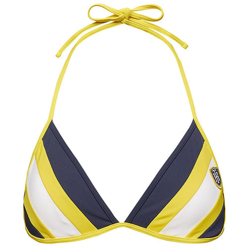 Haut de bikini dos nu à rayures triangulaires, blazer bleu marine