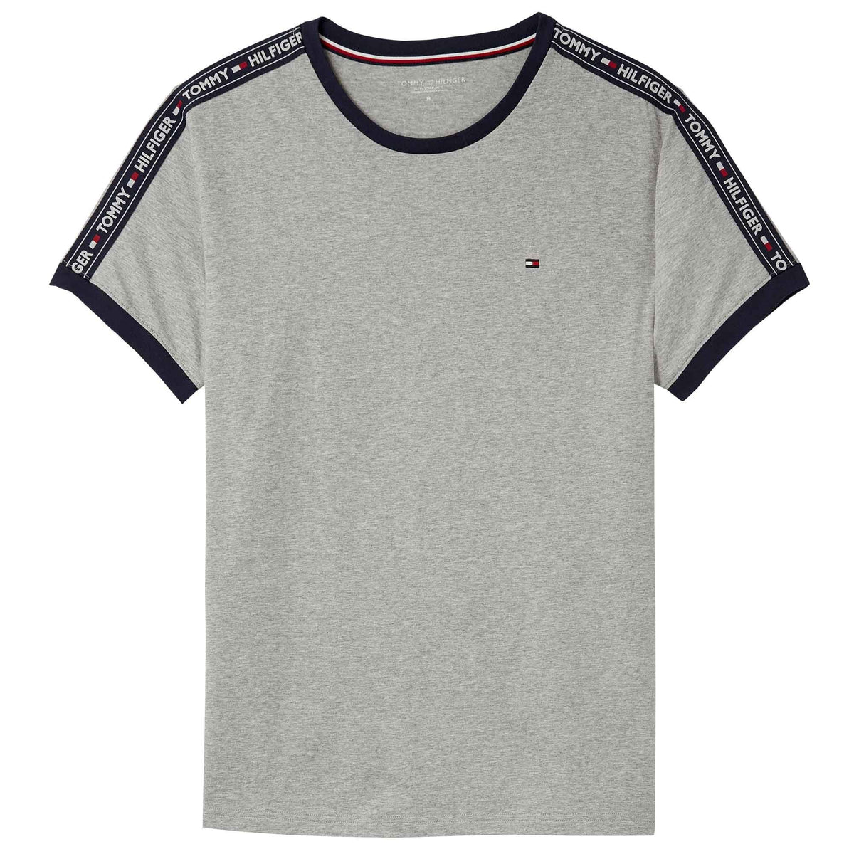 T-shirt à col rond avec bande logo, gris chiné