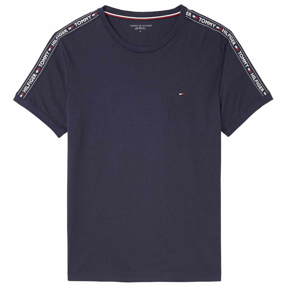 T-shirt à col rond avec bande logo, bleu marine