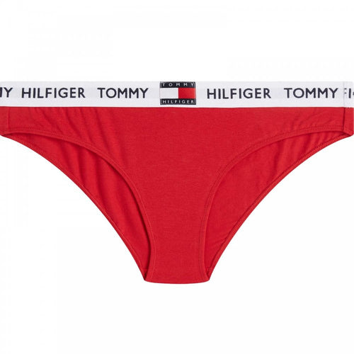 Bas de bikini à logo en coton biologique, rouge tango