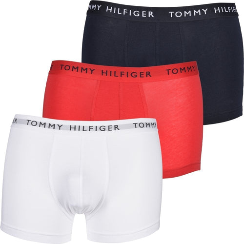 Lot de 3 boxers en coton stretch Premium Essential Logo, bleu marine/blanc/rouge