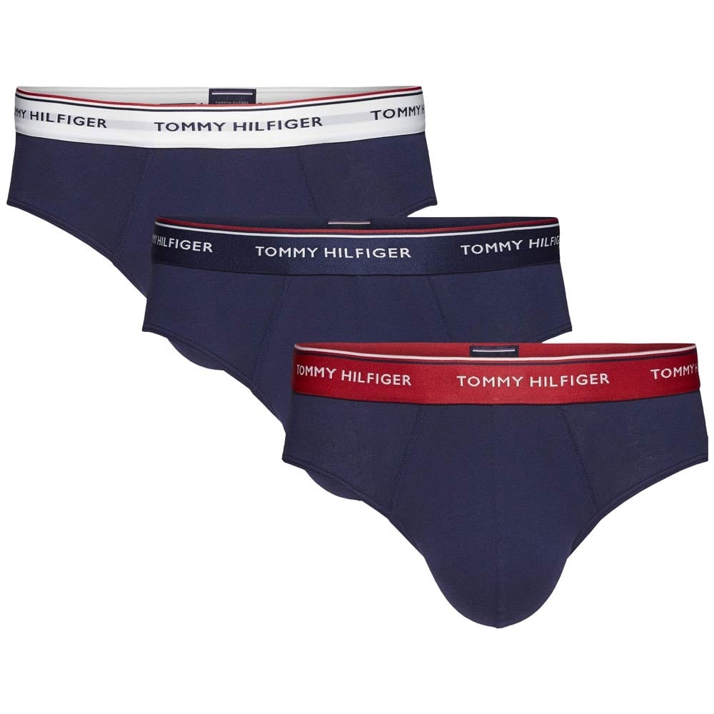 Lot de 3 slips en coton extensible Premium Essentials, blanc/rouge/bleu marine