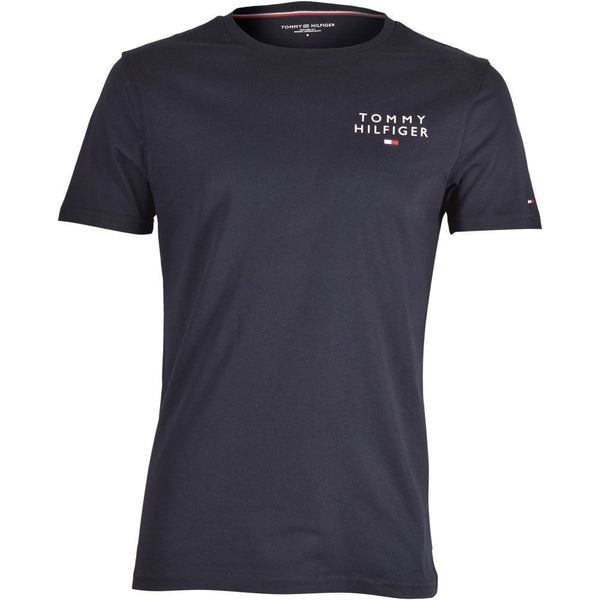 Script Flag Logo Crew Neck T Shirt Navy