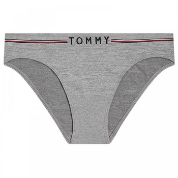 Nahtloser Bikinislip mit Logo, Mittelgrau meliert