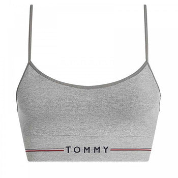 Nahtloses, ungefüttertes Bralette mit Logo, Mittelgrau meliert