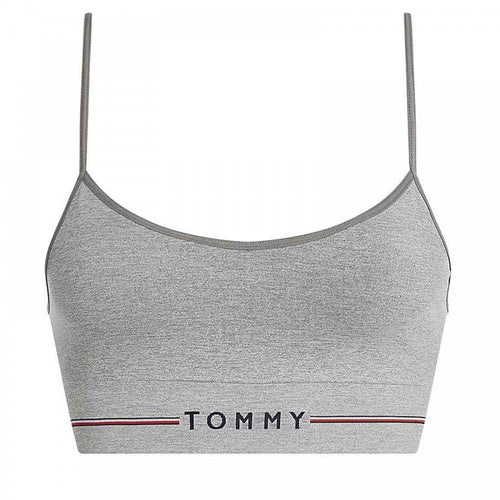 Nahtloses, ungefüttertes Bralette mit Logo, Mittelgrau meliert