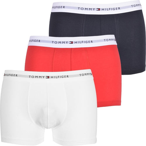 Lot de 3 boxers Signature en coton, bleu marine/blanc/rouge