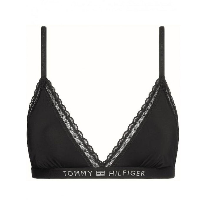 Tommy Hilfiger Women TH Tonal Logo Lace Unlined Triangle Bra, Black ...