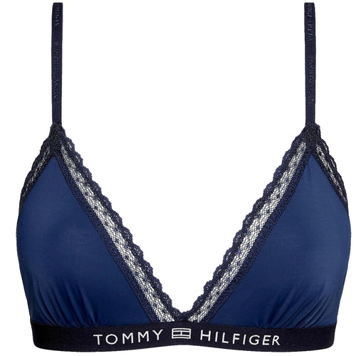 TH Tonal Logo Lace Ungefütterter Triangel-BH, Marineblau