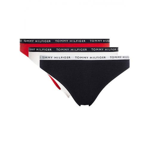 3er-Pack Bikinislips mit Logobund, Rot/Weiß/Marineblau