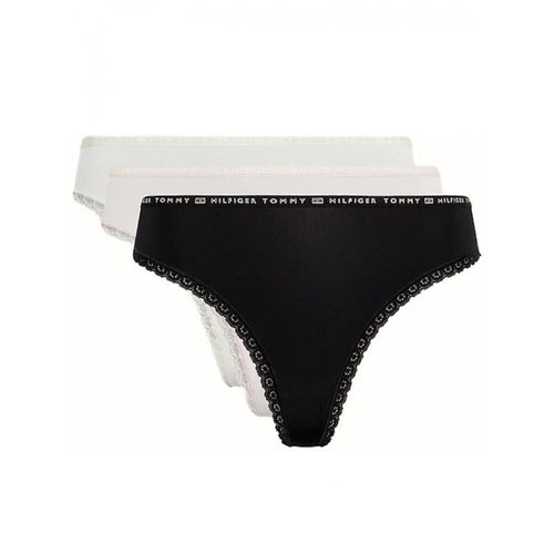 3-Pack Lace Trim Microfibre Thongs, Black/Ivory/Pink