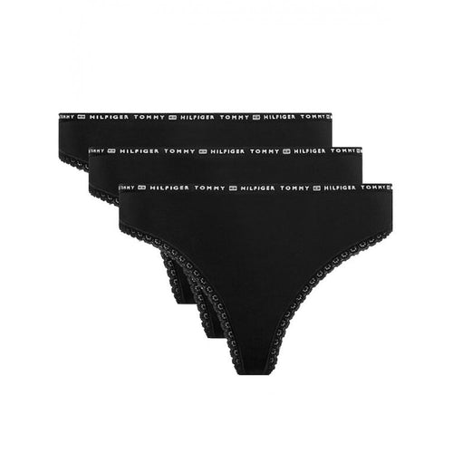3-Pack Lace Trim Microfibre Thongs, Black