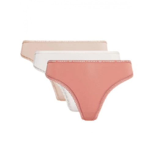 Lot de 3 tongs en microfibre avec bordure en dentelle, terre cuite/beige/rose