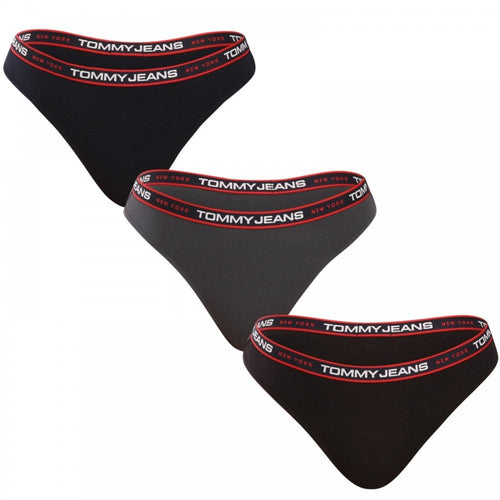 3-Pack Tommy Jeans Waistband Thongs, Black/Navy/Charcoal