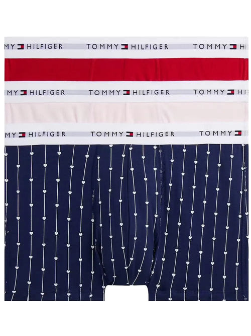 Tommy HilfigerTrunks 3 - pack3 - Pack Signature Cotton Hearts Print Boxer Trunks, Navy/Pink/RedBoxers & Briefs
