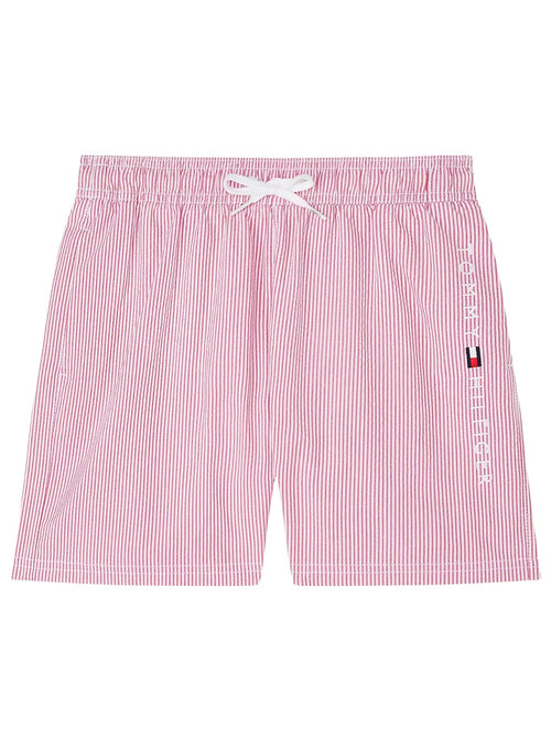 Tommy HilfigerSwim ShortsBoys Original Ithaca Stripe Mid Length Swim Shorts, Ithaca White & Medium RedBoxers & Briefs