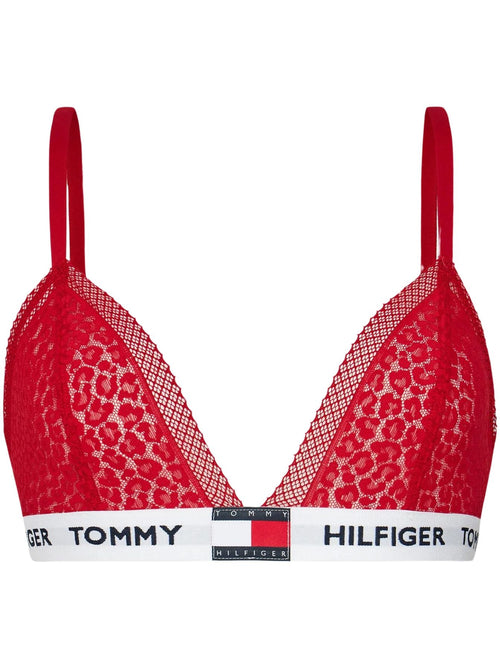 Tommy HilfigerBraHeritage Leopard Lace Unlined Triangle Bra, RedBoxers - and - Briefs.net