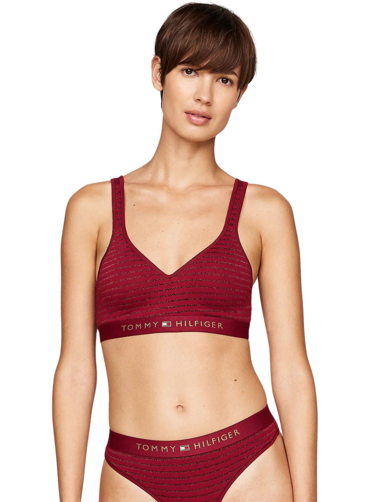 Tommy HilfigerBraletteLurex Pinstripe Lift Bralette, Deep RougeBoxers & Briefs