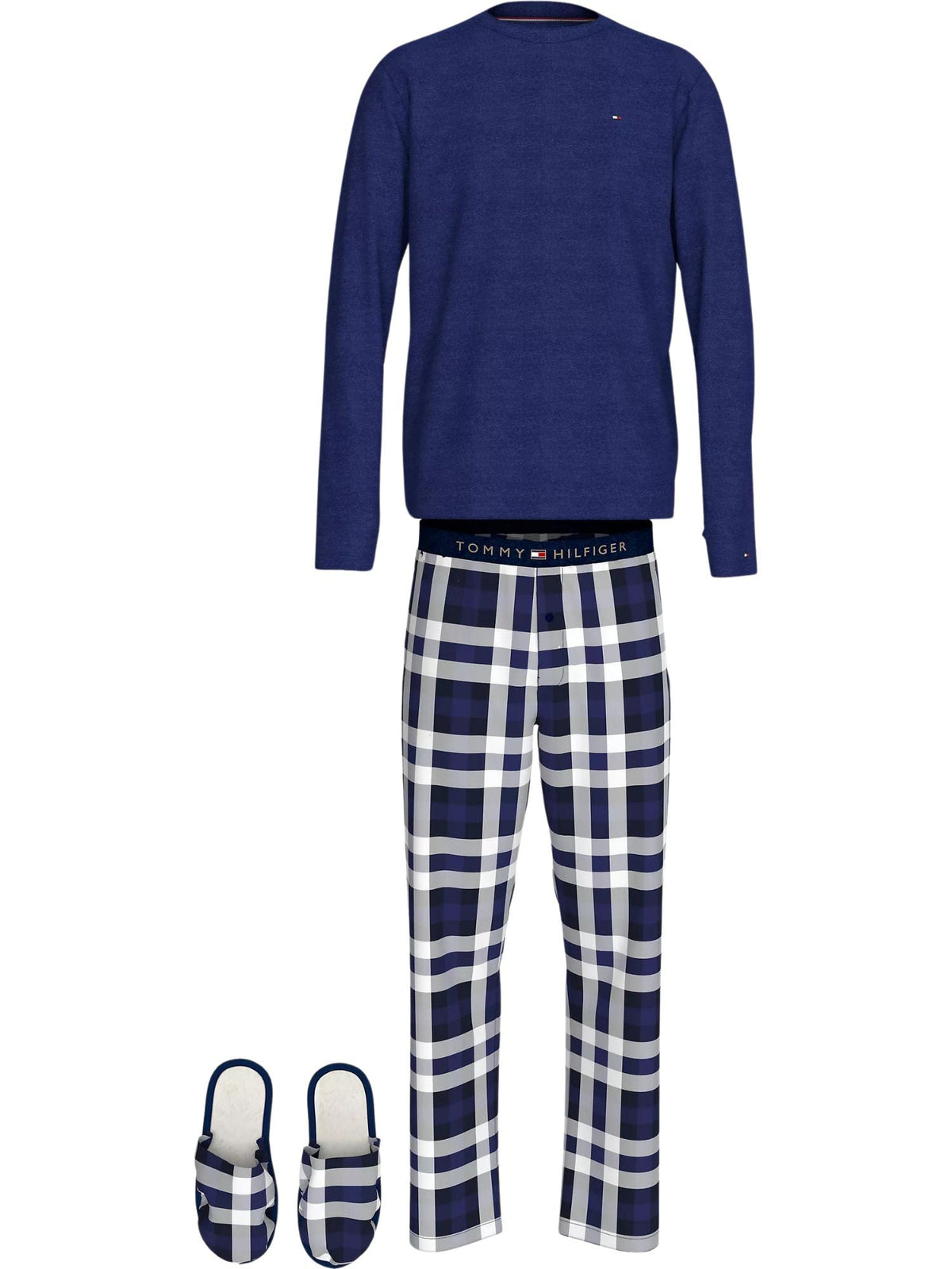 Tommy HilfigerPyjama SetPlaid Check Jersey Pyjamas & Slippers Gift Set, BlueBoxers - and - Briefs.net