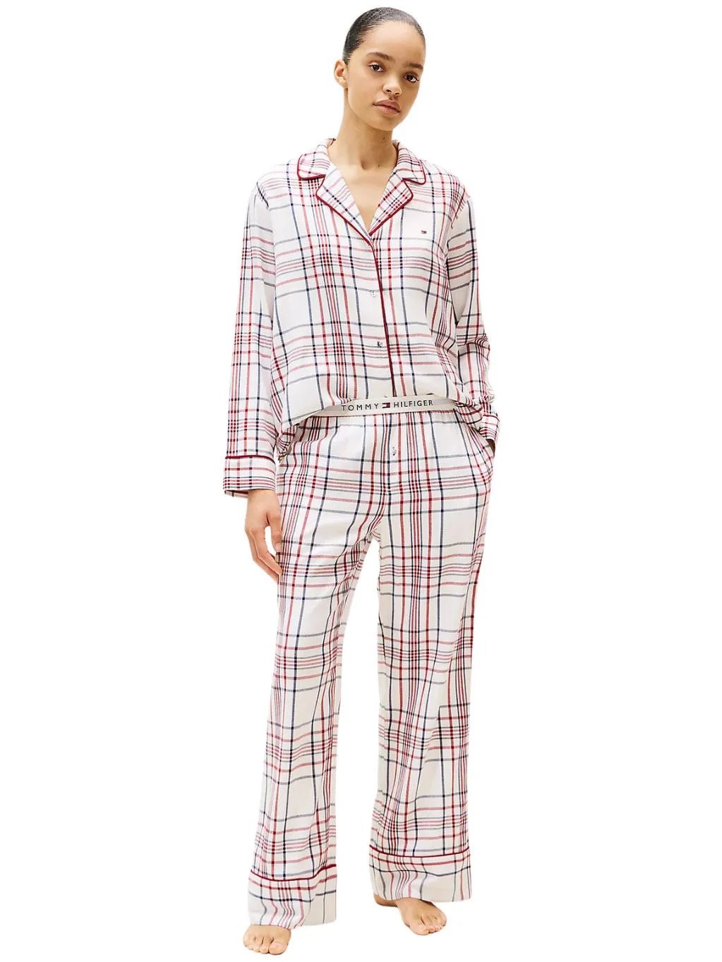 Tommy HilfigerPyjama SetWomen Plaid Check Flannel Pyjamas & Slippers Gift Set, Ivory SilkBoxers & Briefs