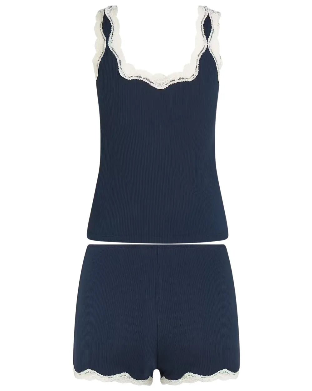 Tommy HilfigerPyjama SetWomen TH Lace Ribbed Camisole & Shorts Pyjama Set, Dark Night NavyBoxers & Briefs